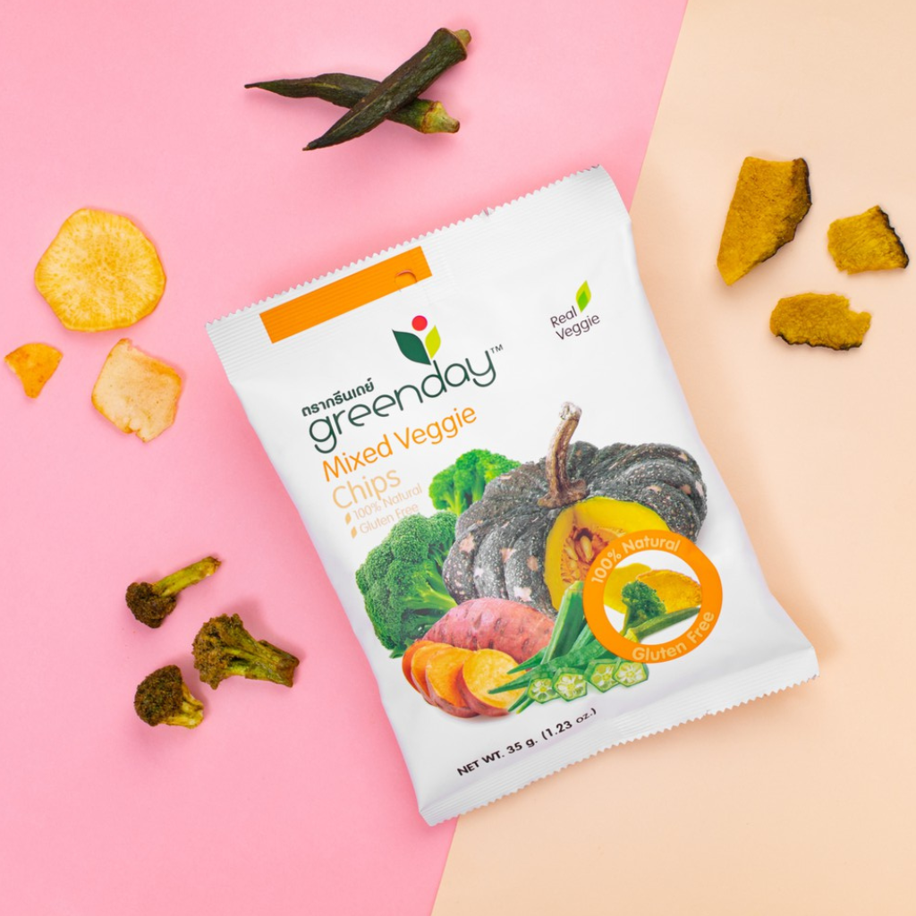 Greenday Mixed Veggie Chips, single serving, all natural fruits, available at Yu Taie