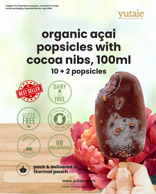 Organic Açai Popsicles coated with cocoa nibs, 100ml, 10+ 2 popsicles